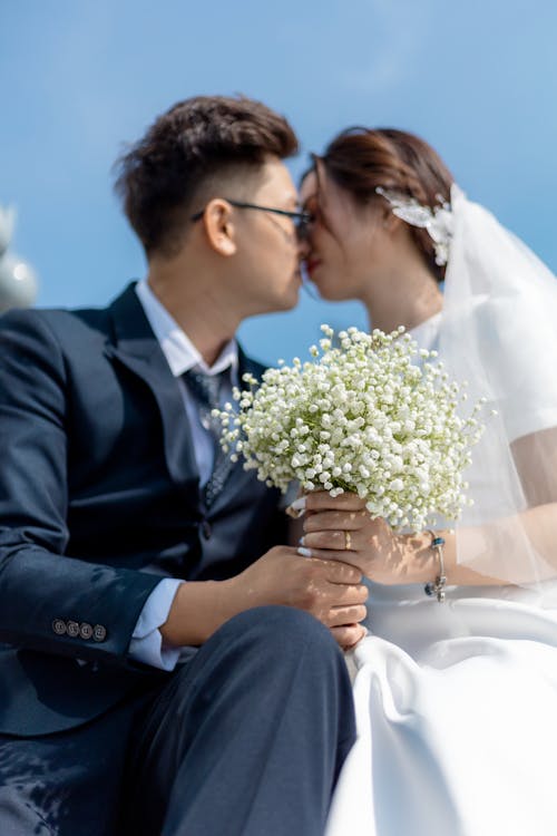 Bride and Groom Kissing 