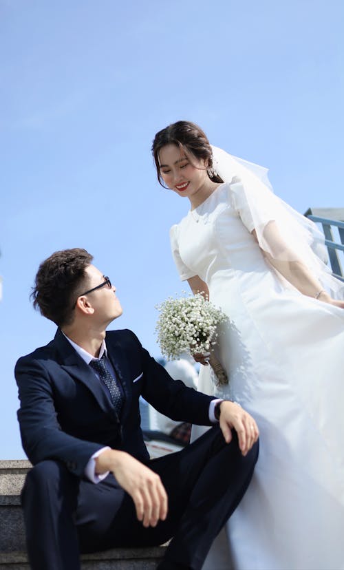 Groom and the Bride Looking at Each Other