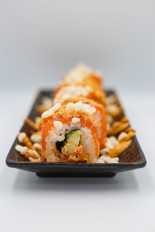 Sushi Rolls Lying on Rectangular Plate