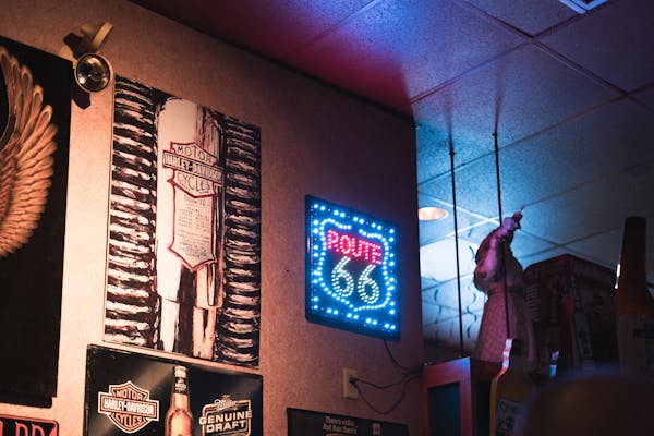 Tattoo studio interior with professional equipment and artwork