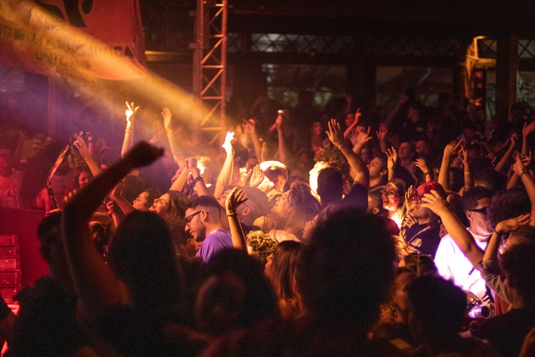 Crowd playing and dancing at a concert