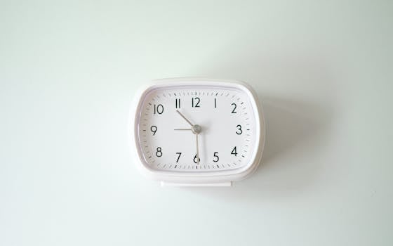 A simple white analog clock against a minimalist background signifying precision and time management.