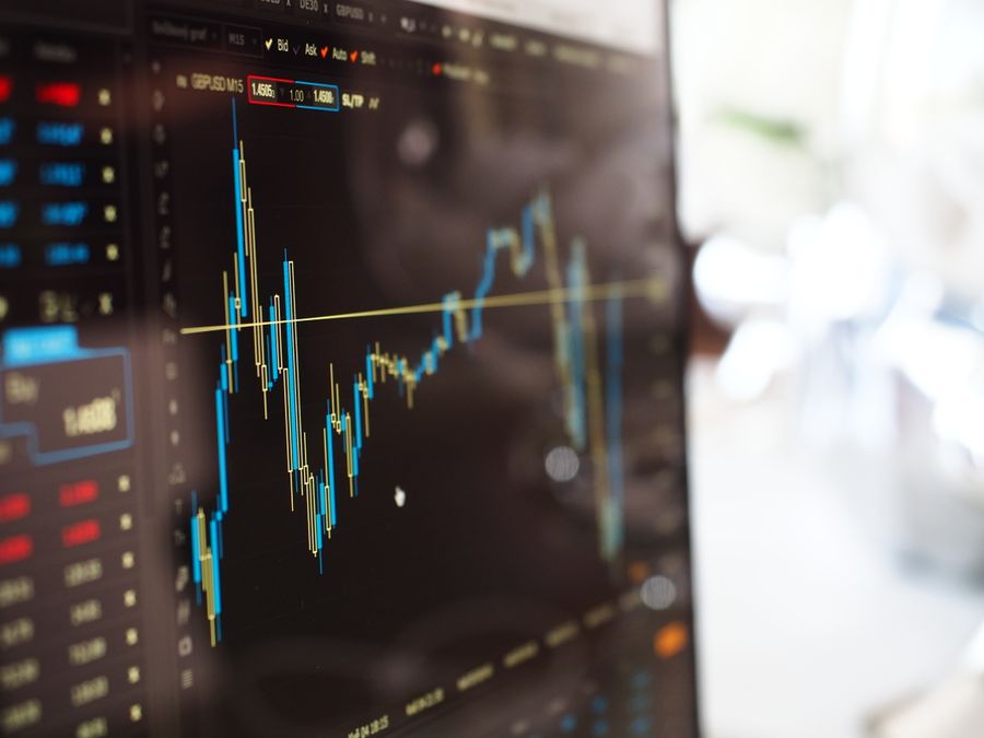 Financial analytics dashboard on monitor for futures prop firm trailing drawdown risk management