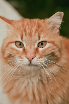 Detailed close-up portrait of a ginger cat with vibrant fur and expressive eyes.