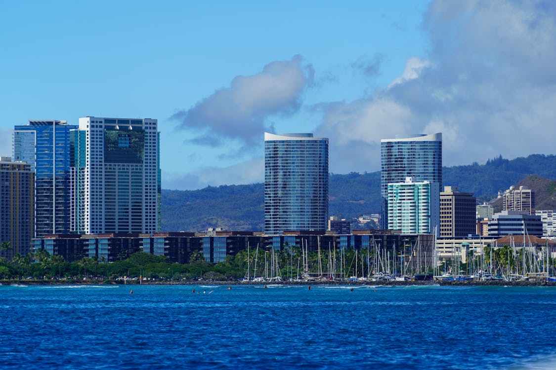 City Buildings and Sea, Oahu, Hawaii, USA