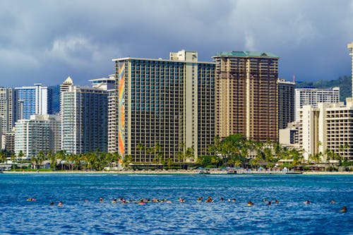 City Buildings and Sea, Oahu, Hawaii, USA