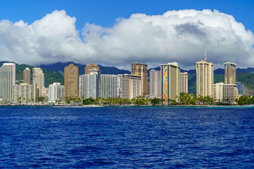 City Buildings and Sea, Oahu, Hawaii, USA