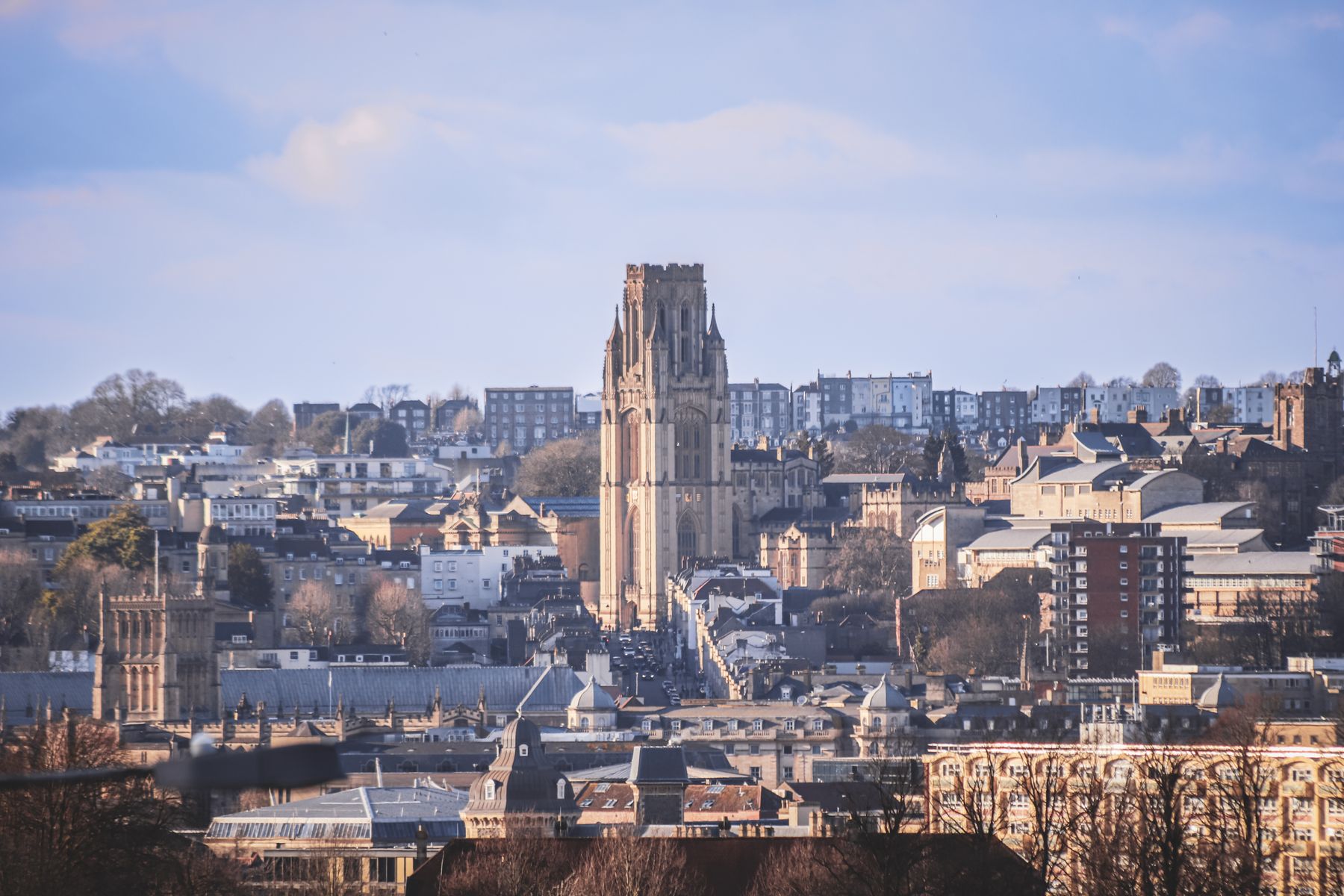 Bristol cityscape with the Wills Memorial Building in Bristol, England