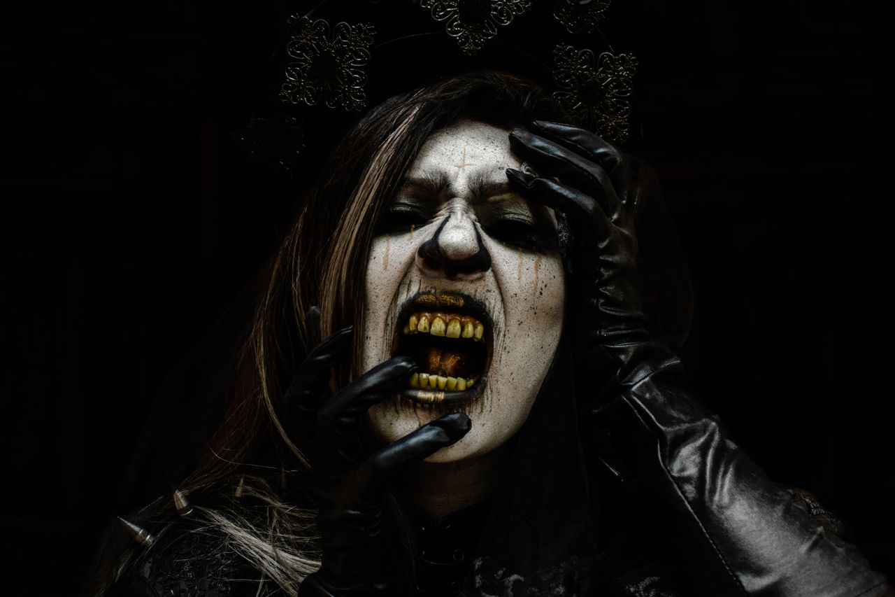 close up of a woman in horror makeup with a gothic style perfect for h