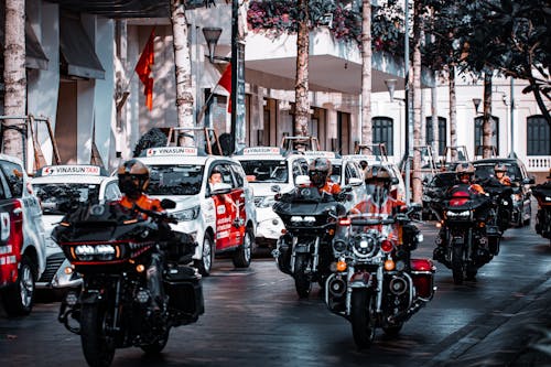 Motorcycle Rally Passing Through the City