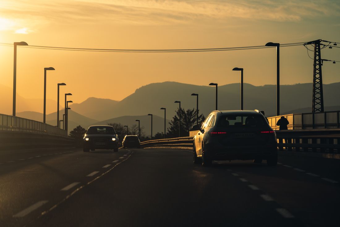 Cars on a scenic road during sunset in Wiener Neustadt, Austria