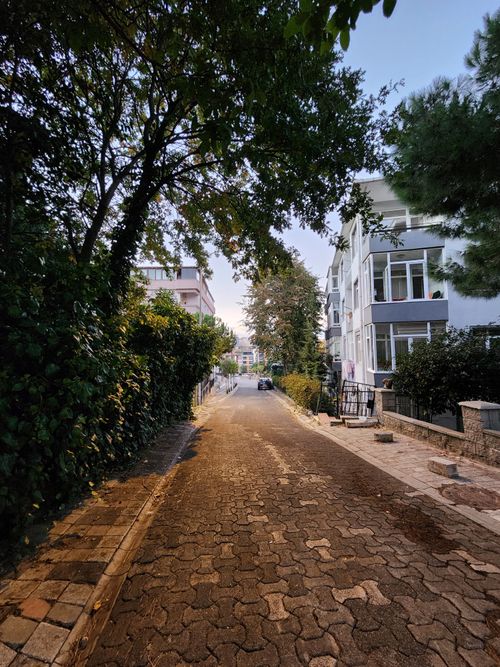 Free Discover a peaceful urban street in Ümraniye, İstanbul lined with lush greenery and modern architecture. Stock Photo