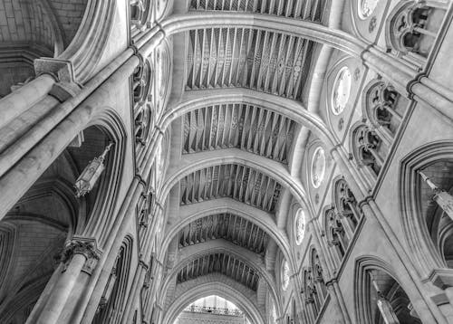 Fotografia In Scala Di Grigi Dell'interno Della Cattedrale