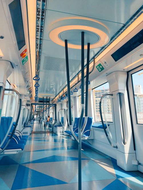 Free Bright and futuristic interior of an empty train in New York. Stock Photo