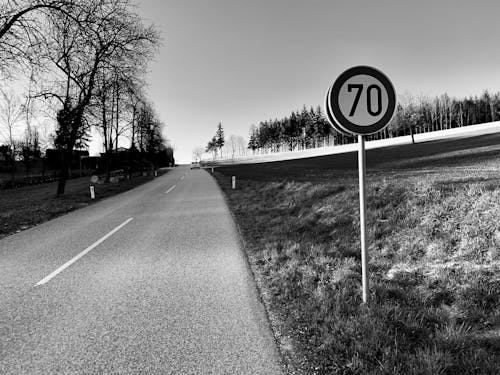 Speed Limit Sign by Road in Countryside 