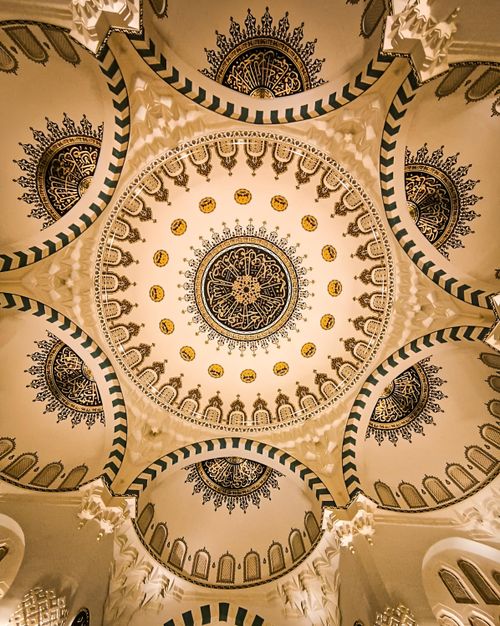 Free A detailed view of the ornate ceiling of Kocatepe Mosque in Ankara, showcasing Islamic art and architecture. Stock Photo