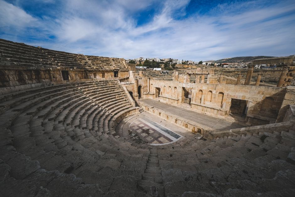 Ancient Roman ruins of Jerash Archaeological Site in Jordan, with columns and archways
