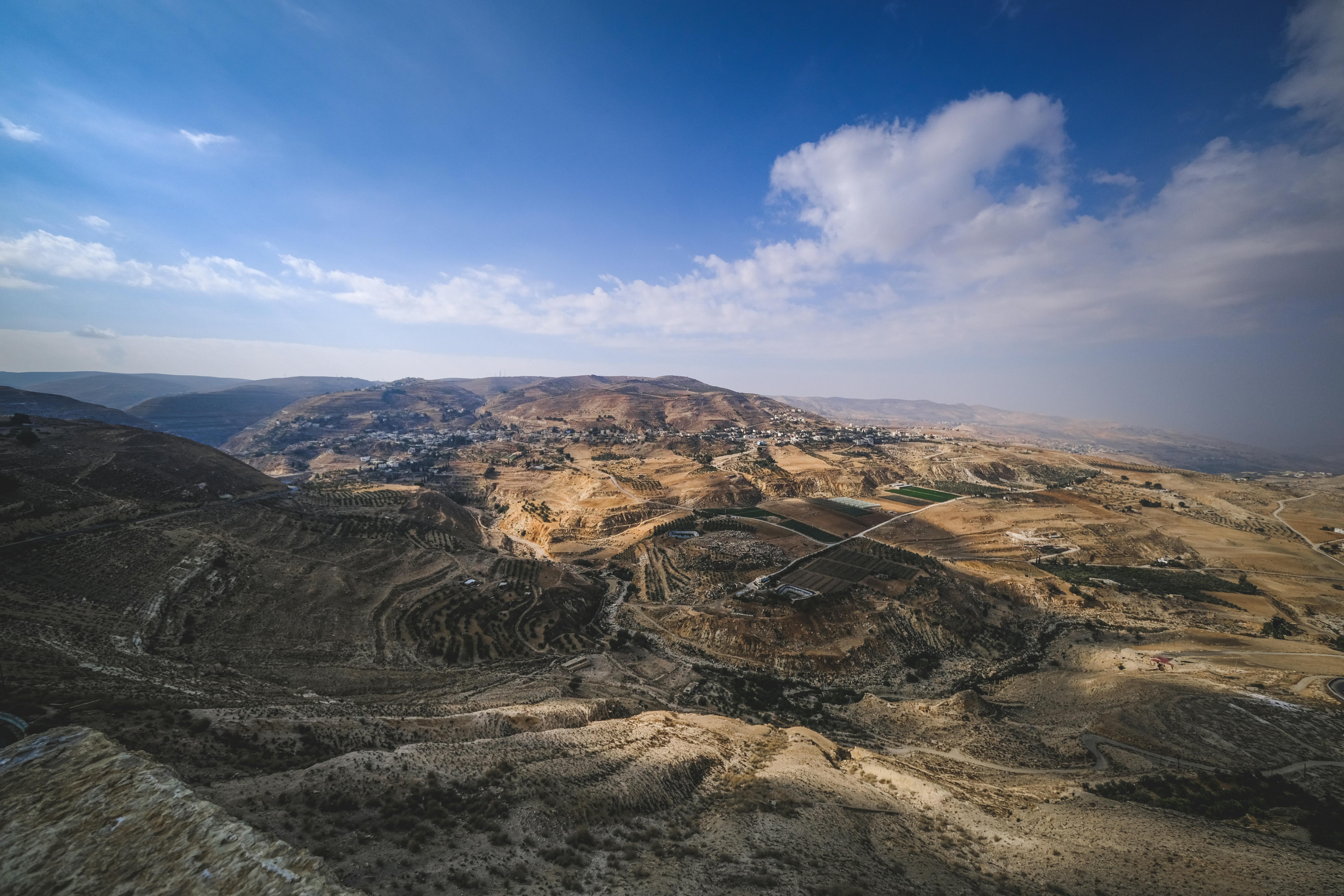 Wide desert landscape view of the West Bank's Jordan Valley