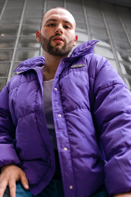 Man in Purple Puffer Jacket