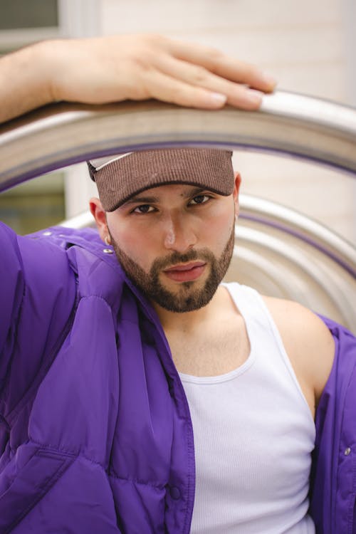 Man Posing in Violet Jacket