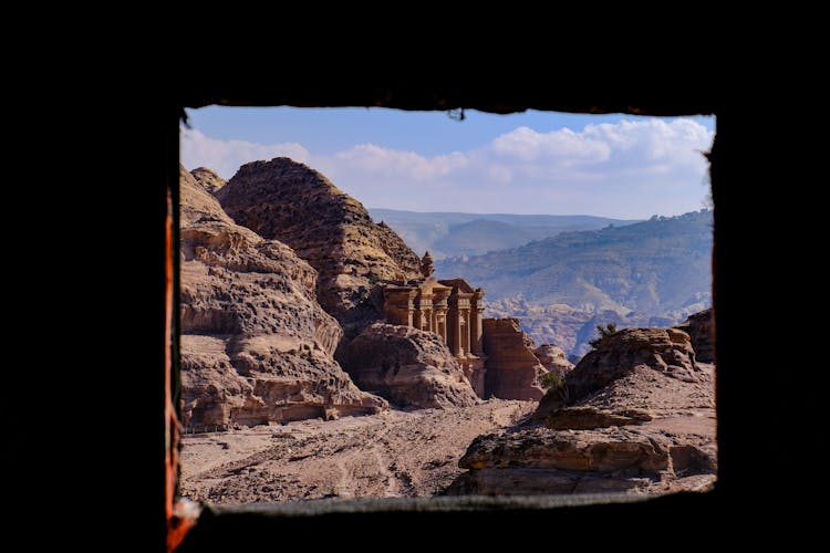 Petra In Rocks Behind Window Opening