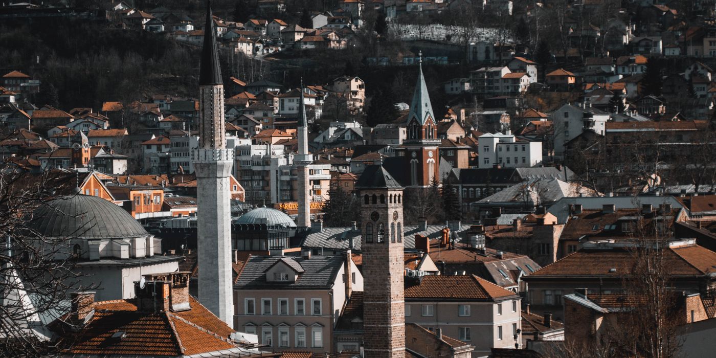 Sarajevo skyline featuring minarets and Ottoman architecture