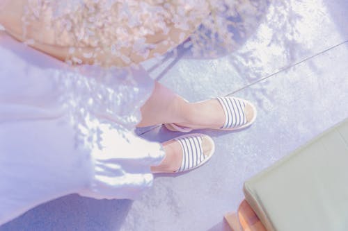 Pair Of White Striped Sandals