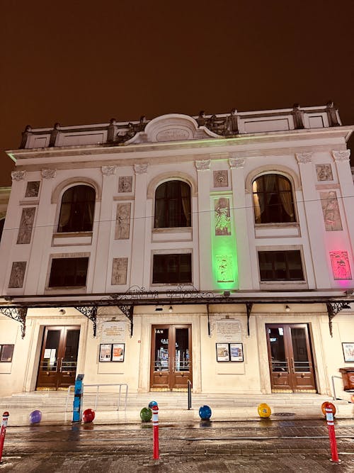Illuminated Building Facade in a City 