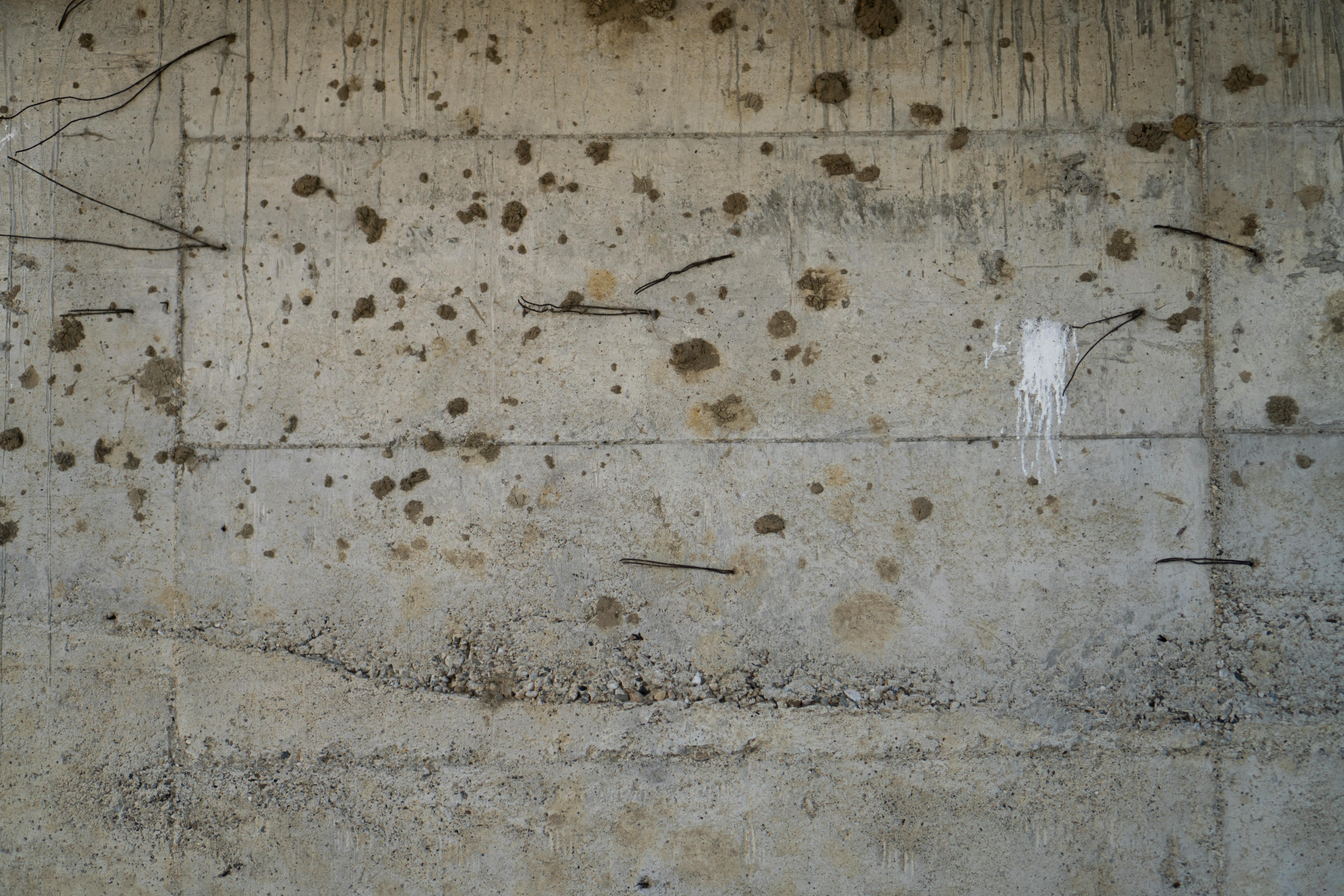 Gratis Tampilan detail dinding beton lapuk dengan tulangan baja yang terlihat, memperlihatkan tekstur industri. Foto Stok