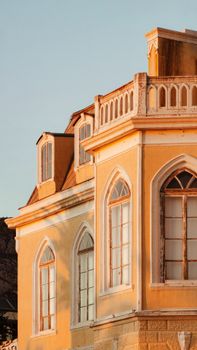 Captivating view of King Nikola's Palace facade in Bar, Montenegro at sunset, highlighting its architectural beauty.