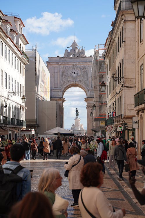 People Walking on Rua Augusta in Lisbon