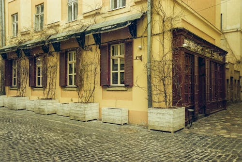 Free Building at the Intersection of Cobbled Streets Stock Photo