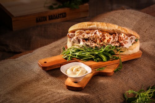 Free Sandwich On Wooden Chopping Board Stock Photo