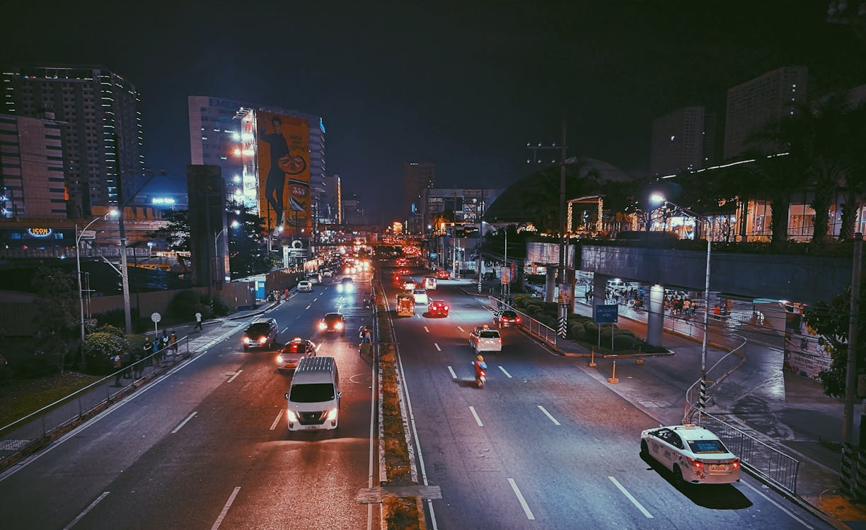 Aerial Photography of Vehicles on Road at Night