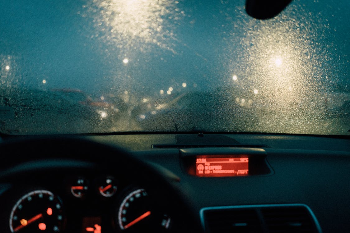 A windshield in rain