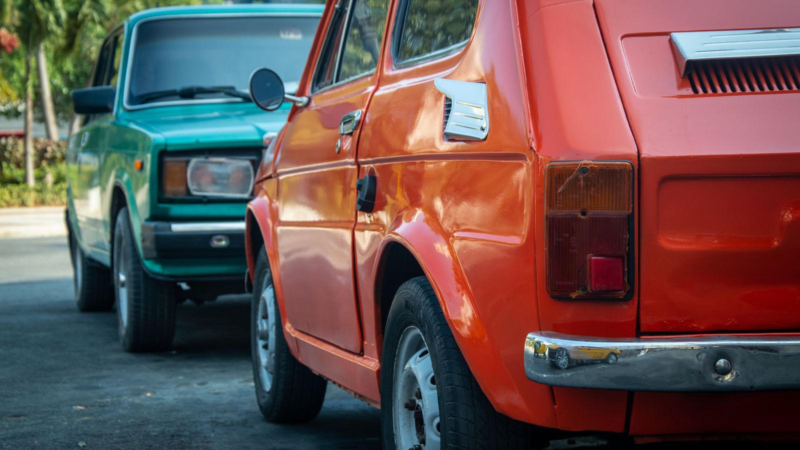 Close up of red fiat 126p, Eritrea