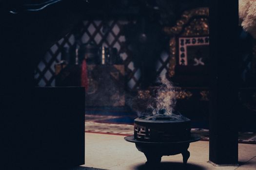 Smoke Coming from Iron Cauldron