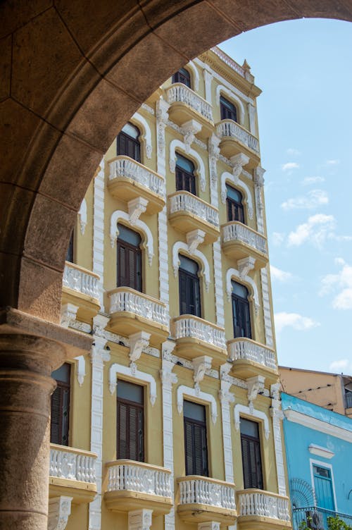 An Arch and Facade of a Building in the Old Town Square in Havana, Cuba 