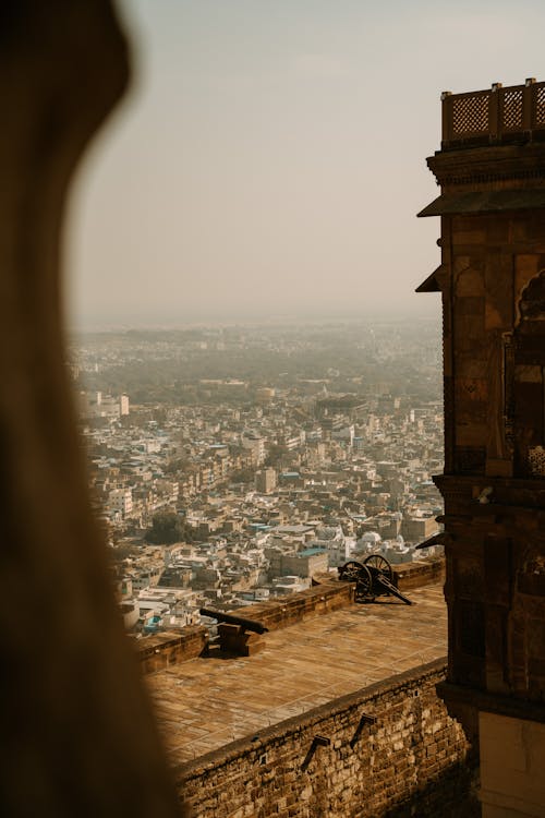 Free View on City from Castle Top Stock Photo