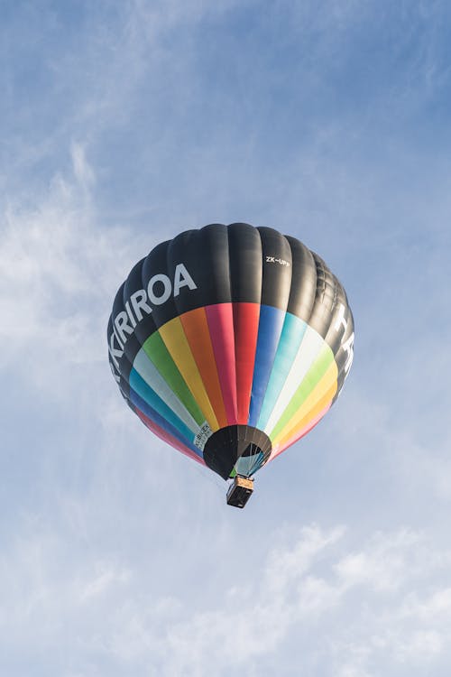 Colorful Hot Air Balloon Flying in Blue Sky