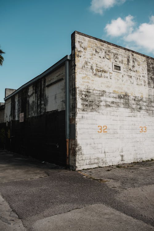 Abandoned Warehouse against Blue Sky