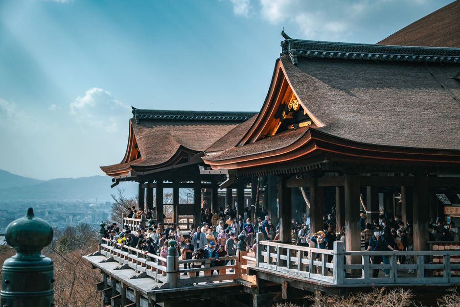Travelers exploring Japan's stunning temples and cherry blossoms