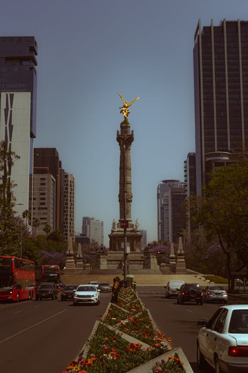 The Angel of Independence over Street in Mexico City