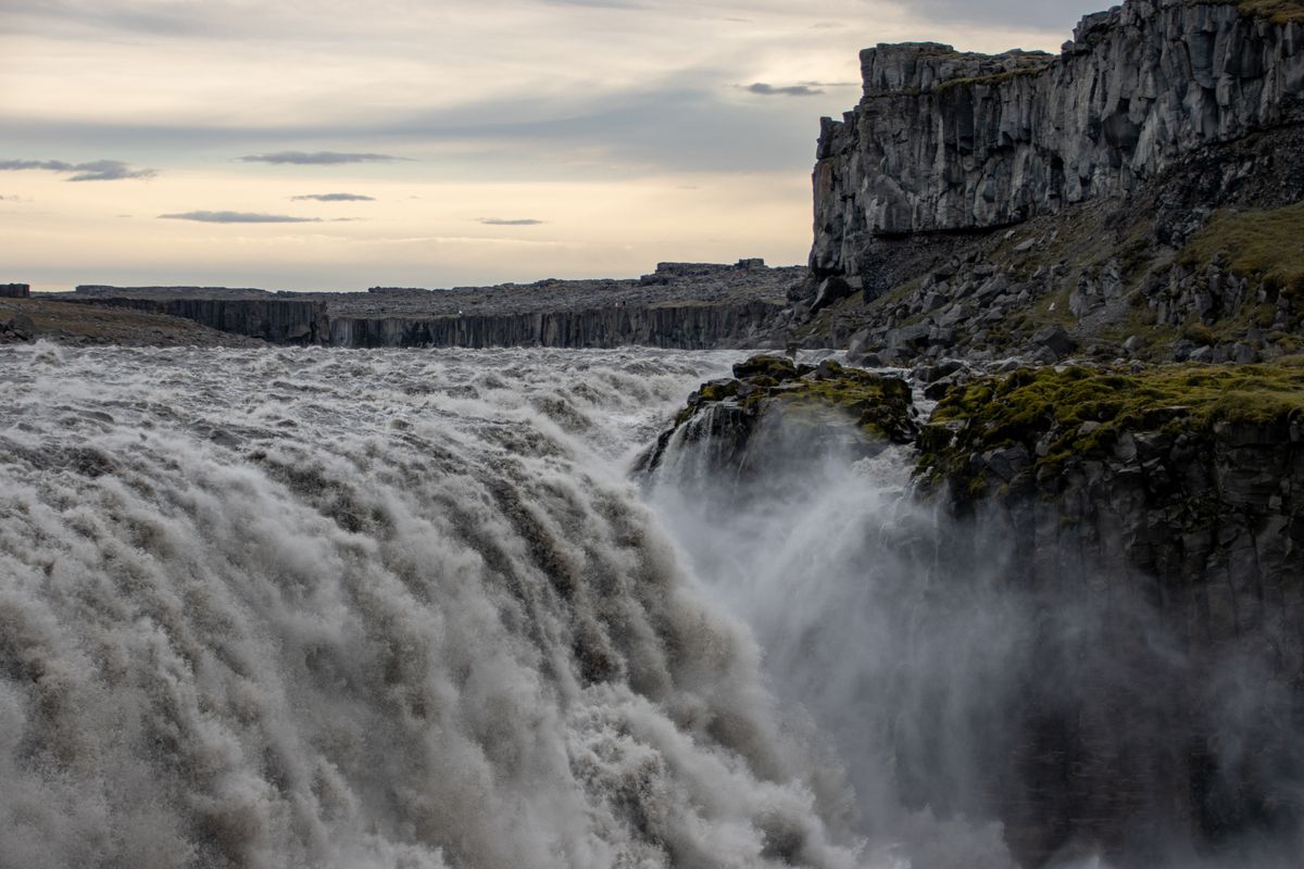 Dettifoss waterfall pouring over the rocks