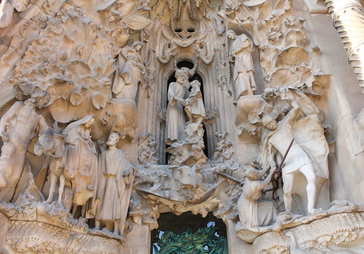 Sculptures On Sagrada Familia Facade, Barcelona, Spain