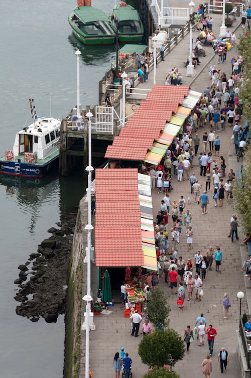 High Angle View of People Walking down the Promenade 