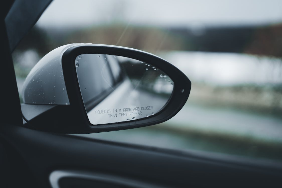 Photo of a Car Mirror with Raindrops