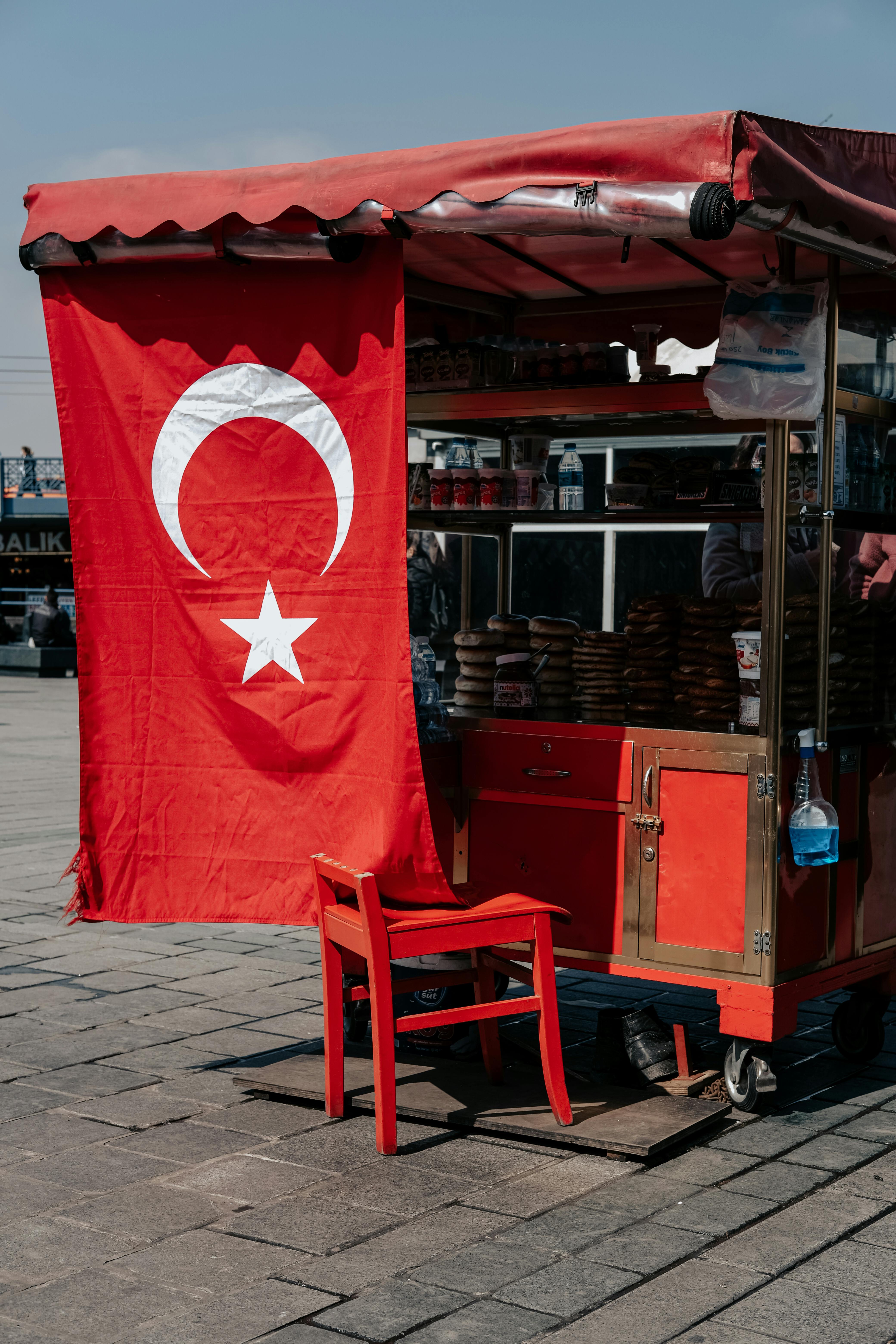food stand with flag of turkey