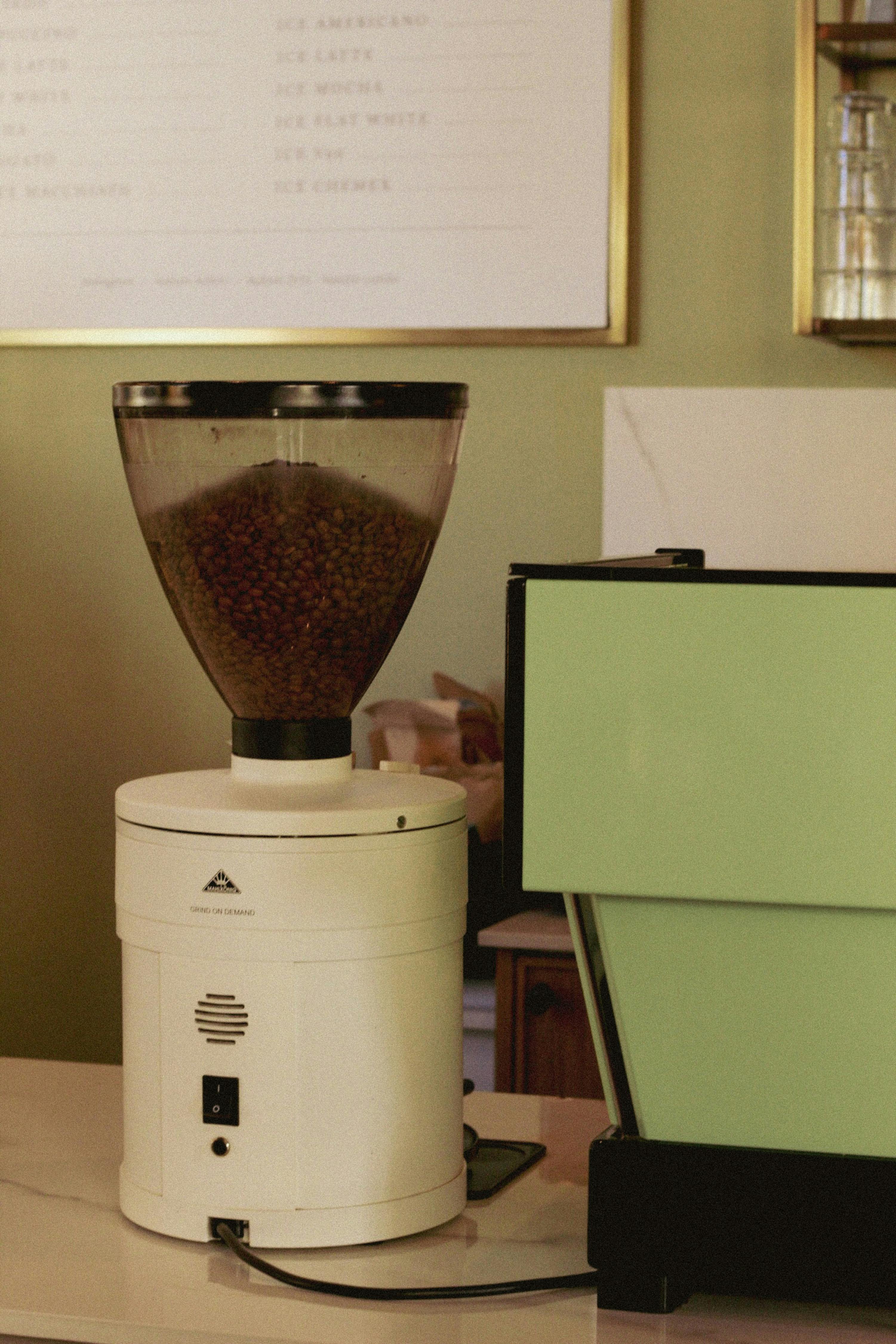 Looking At A Big Coffee Maker In A Coffee House Stock Photo