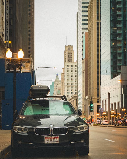 Black BMW Car on Avenue in Chicago, USA